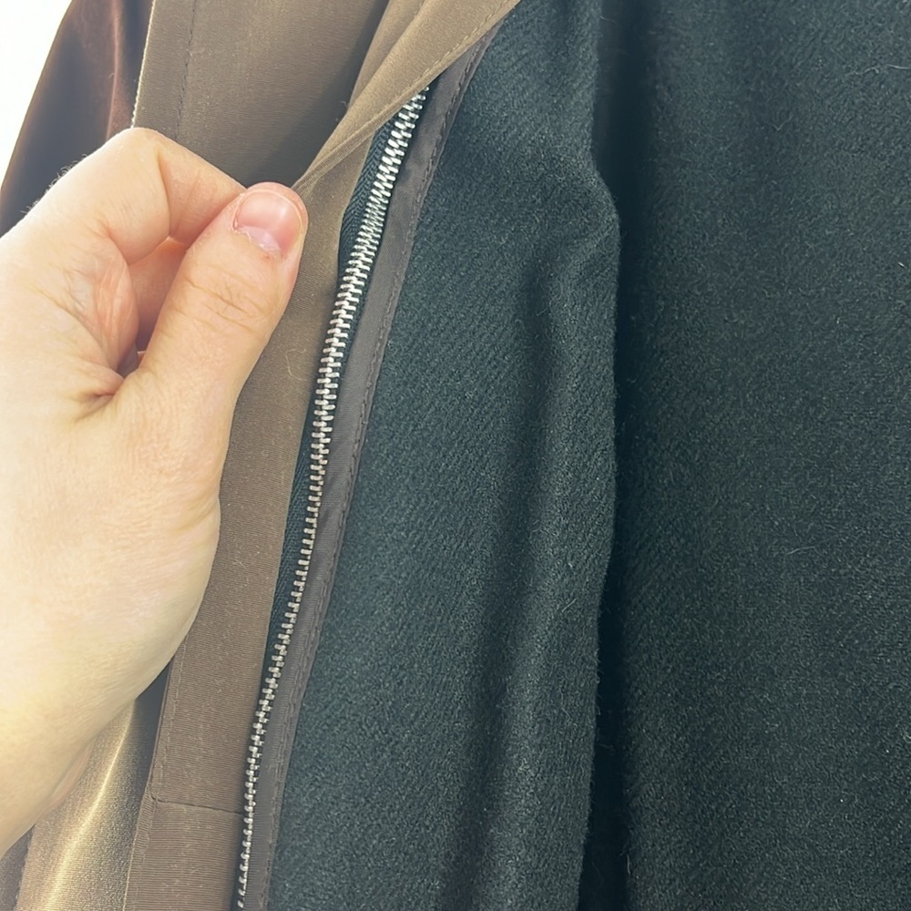 Gallery All Weather Brown Hooded Button Zip Trench Coat Womens Size L Classic - Picture 11 of 16